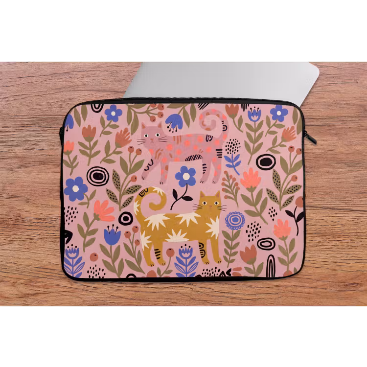 Laptop hülle - Katze – Blumen – Tiere – Modern – Rosa — 2