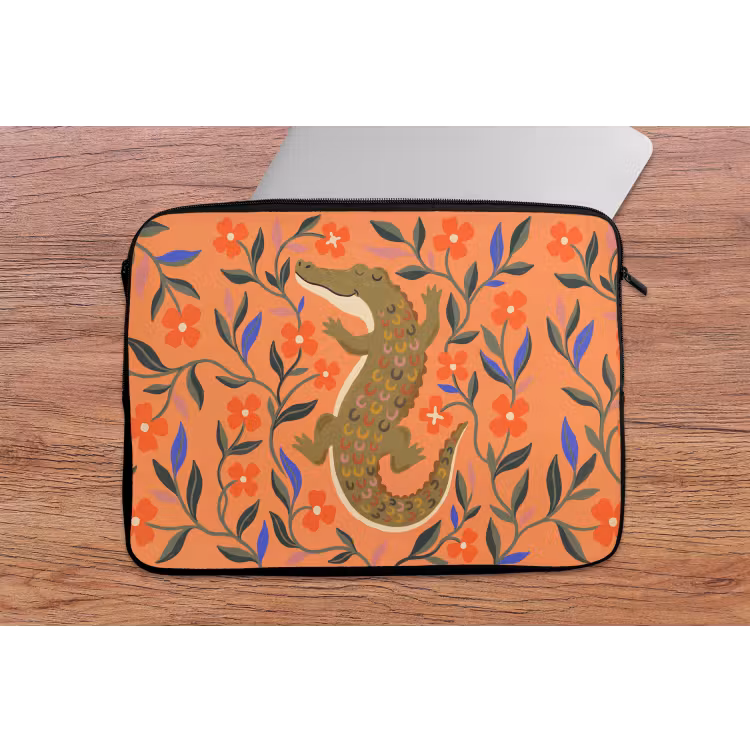 Laptop hülle - Tiere – Blumen – Orange – Illustration – Natur — 2