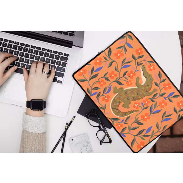 Laptop hülle - Tiere – Blumen – Orange – Illustration – Natur — 3