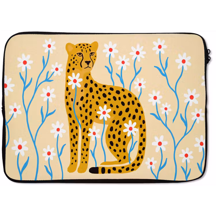 Laptop hülle - Tiere – Gepard – Blumen – Modern – Gelb — 1