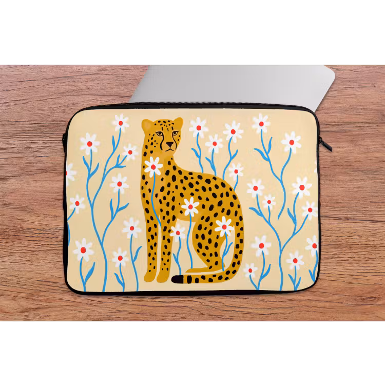 Laptop hülle - Tiere – Gepard – Blumen – Modern – Gelb — 2