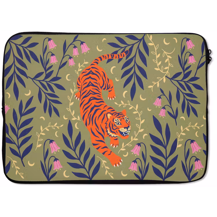 Laptop hülle - Tiger – Blätter – Tiere – Illustration – Orange — 1