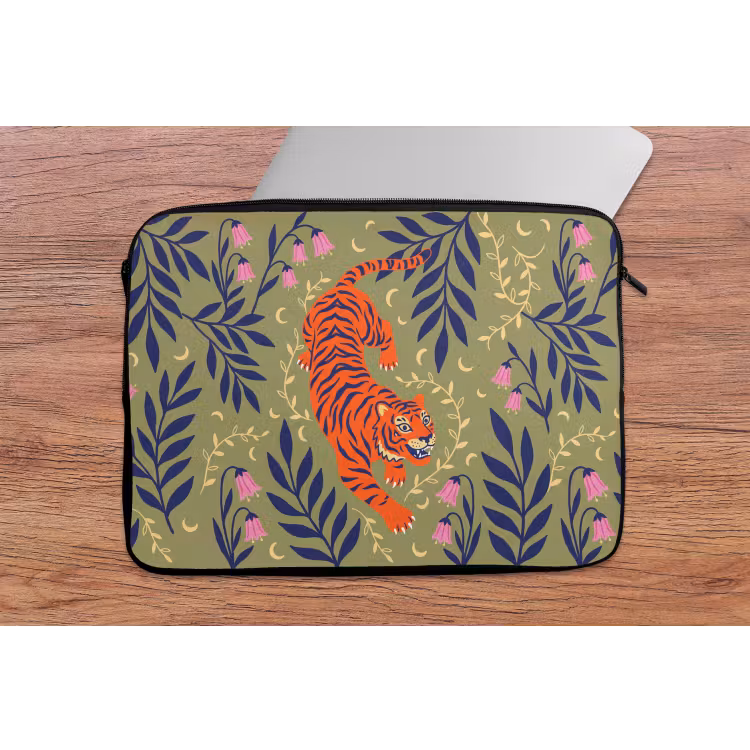 Laptop hülle - Tiger – Blätter – Tiere – Illustration – Orange — 2