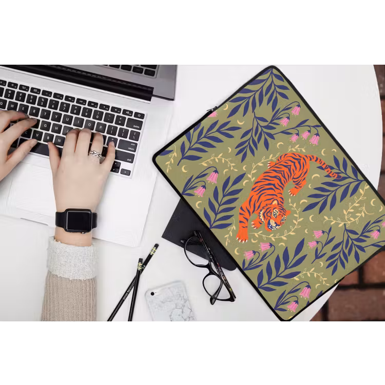 Laptop hülle - Tiger – Blätter – Tiere – Illustration – Orange — 3