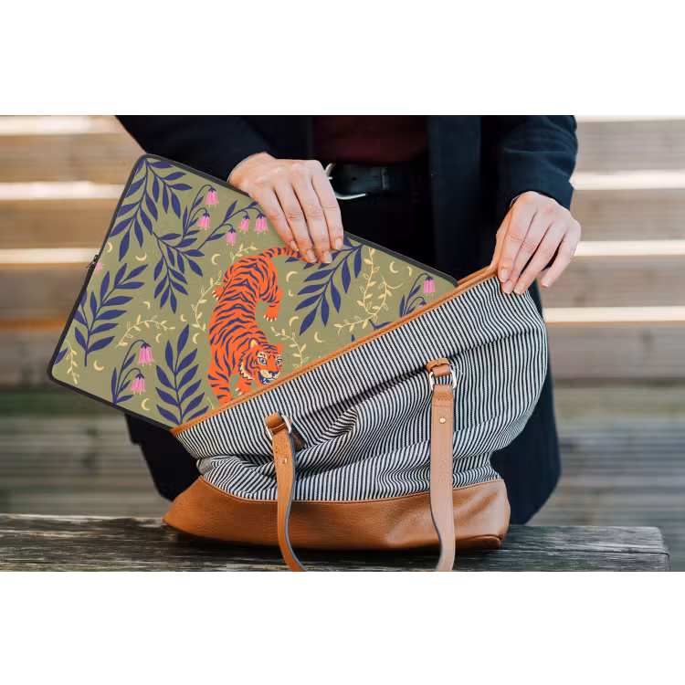 Laptop hülle - Tiger – Blätter – Tiere – Illustration – Orange — 4