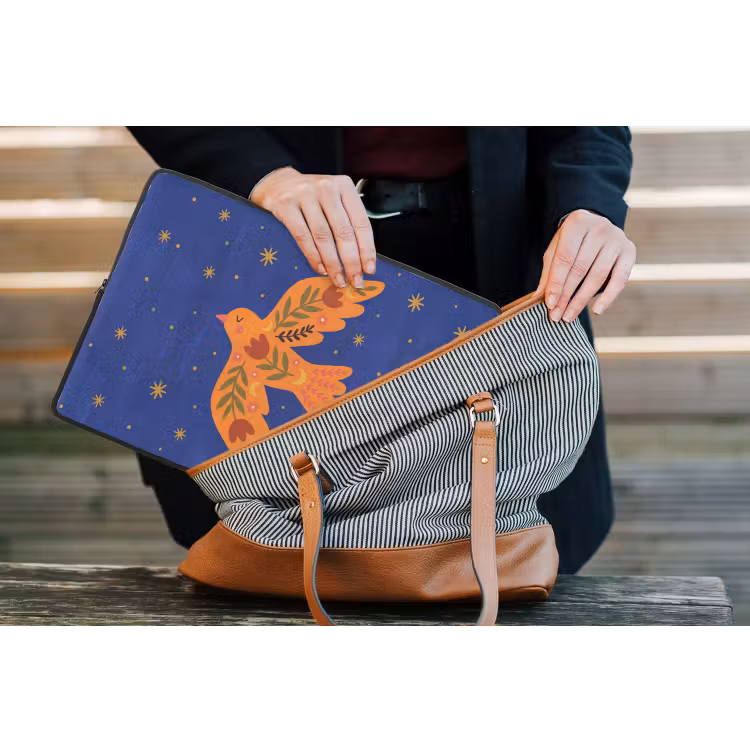 Laptop hülle - Vogel – Blumen – Dekorativ – Orange – Blau — 4