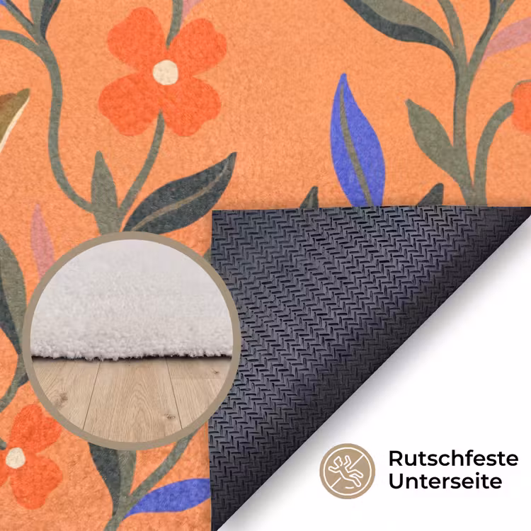 Teppich - Tiere – Blumen – Orange – Illustration – Natur — 4