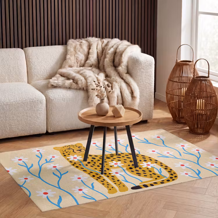 Teppich - Tiere – Gepard – Blumen – Modern – Gelb — 3