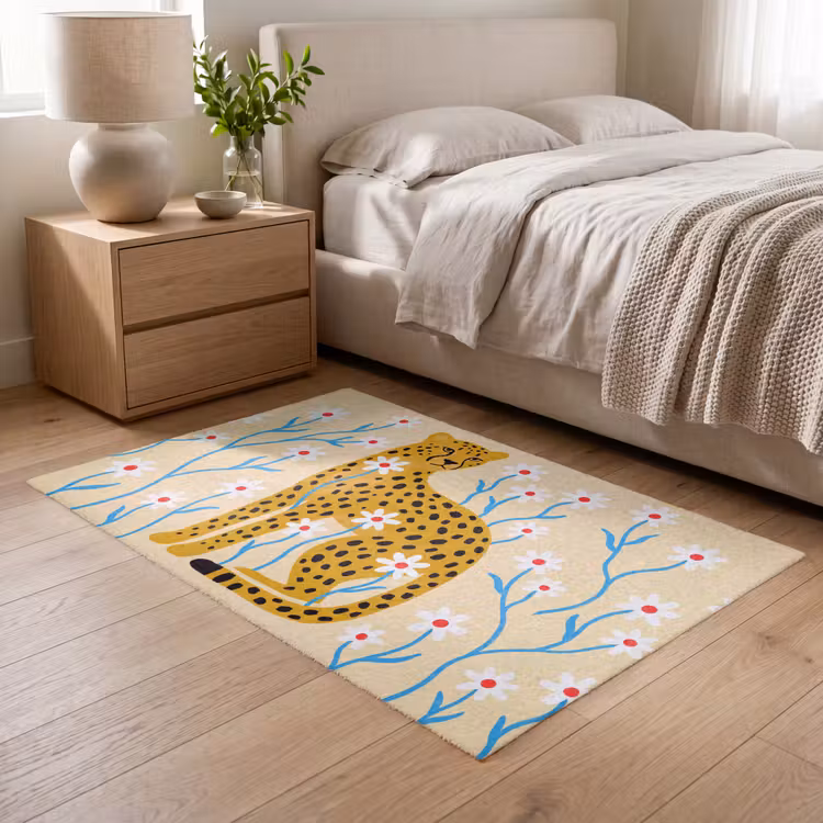 Teppich - Tiere – Gepard – Blumen – Modern – Gelb — 5