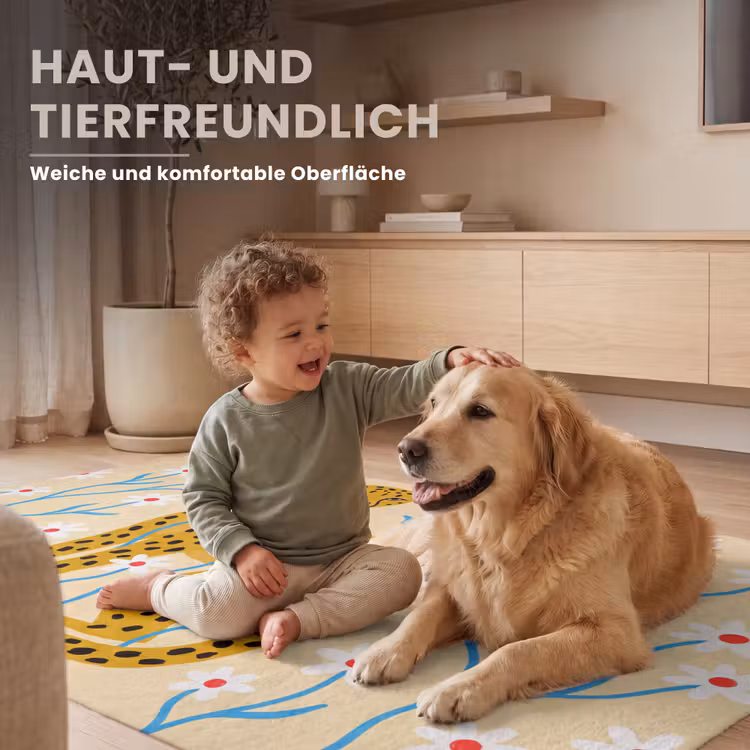 Teppich - Tiere – Gepard – Blumen – Modern – Gelb — 6