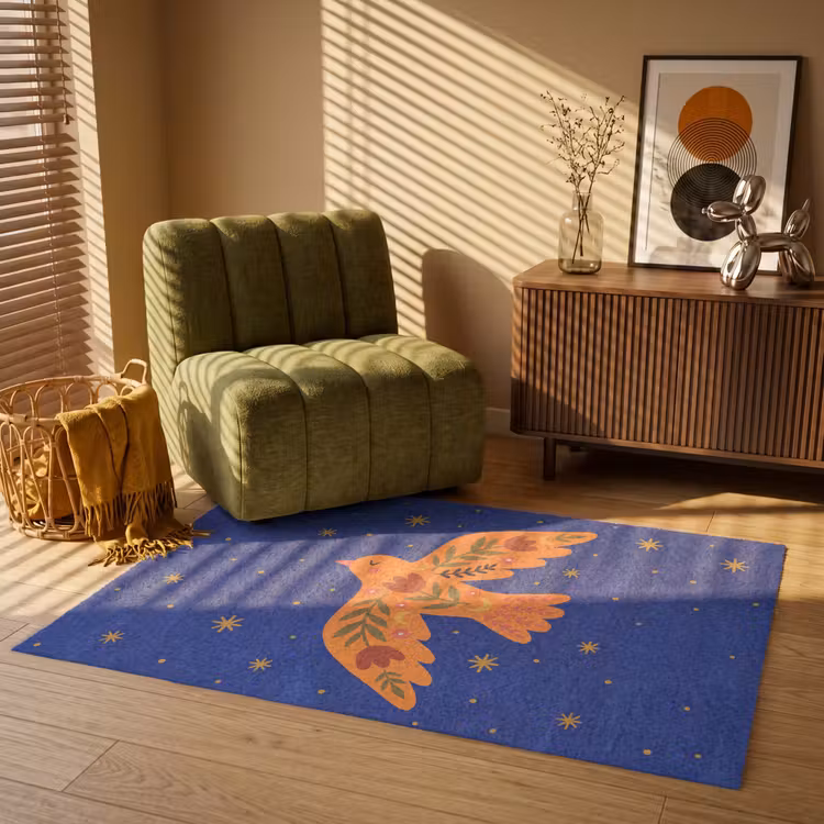 Teppich - Vogel – Blumen – Dekorativ – Orange – Blau — 2