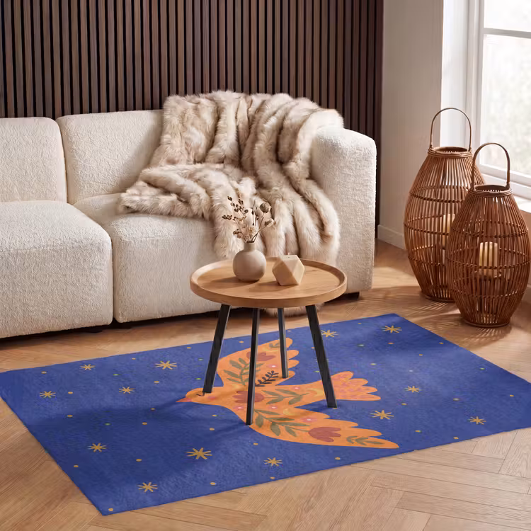 Teppich - Vogel – Blumen – Dekorativ – Orange – Blau — 3