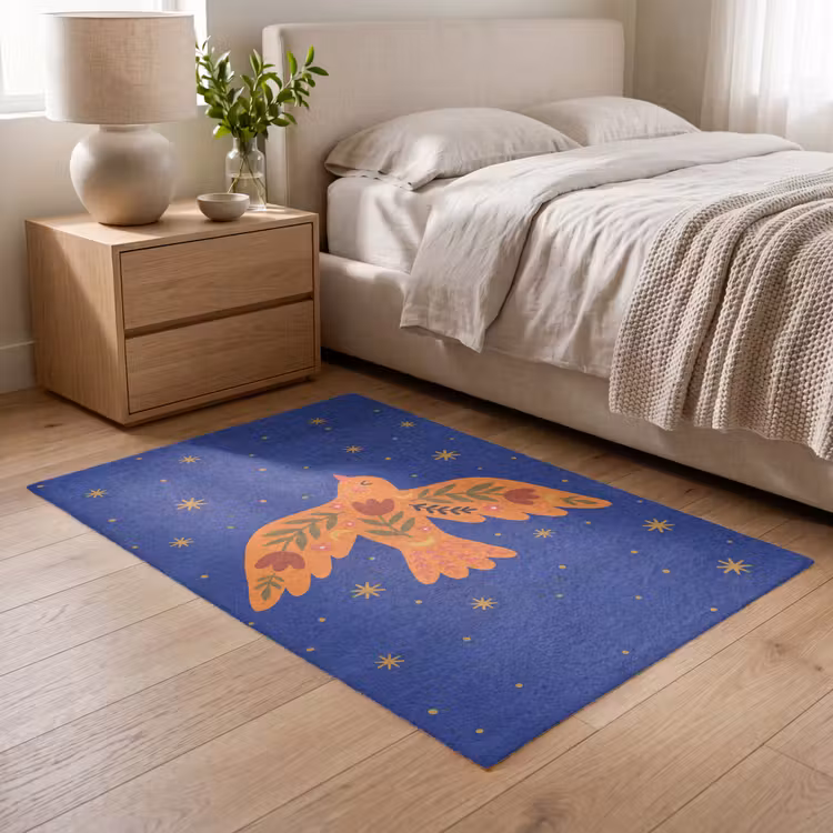 Teppich - Vogel – Blumen – Dekorativ – Orange – Blau — 5