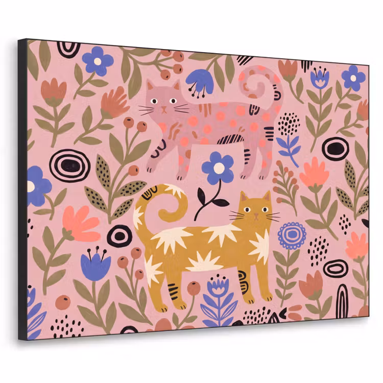 Art Frame - Katze – Blumen – Tiere – Modern – Rosa — 1