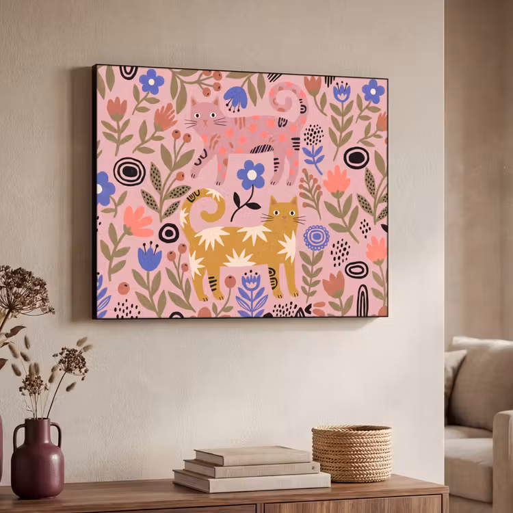 Art Frame - Katze – Blumen – Tiere – Modern – Rosa — 3
