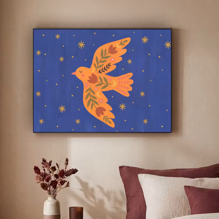 Art Frame - Vogel – Blumen – Dekorativ – Orange – Blau — 2