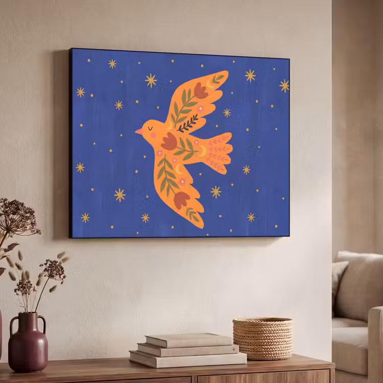 Art Frame - Vogel – Blumen – Dekorativ – Orange – Blau — 3