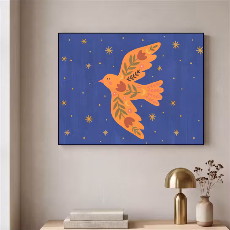 Art Frame - Vogel – Blumen – Dekorativ – Orange – Blau — 4