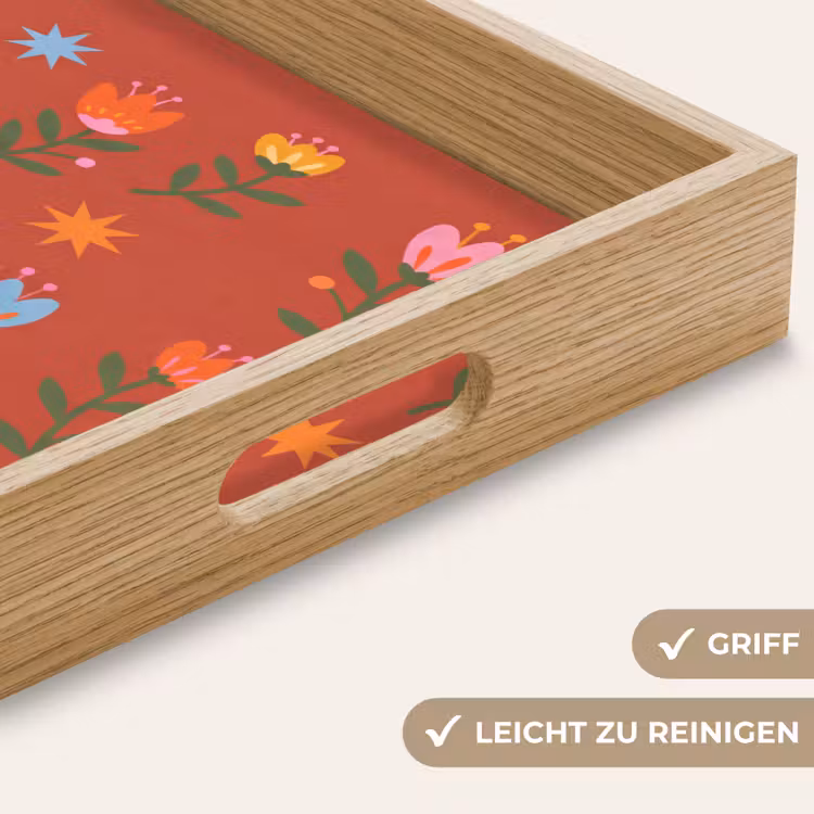 Tablett - Kaninchen – Blumen – Volkskunst – Farbenfroh – Tiere — 5