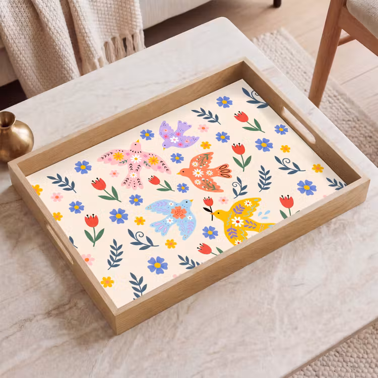Tablett - Vögel – Blumen – Folk – Bunt – Tiere — 2