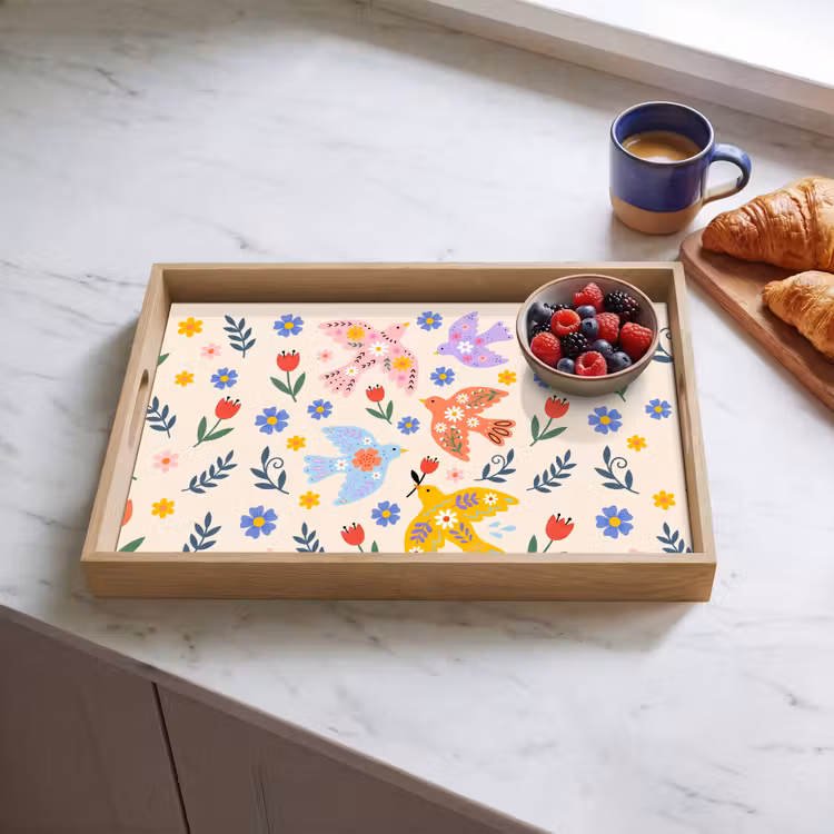 Tablett - Vögel – Blumen – Folk – Bunt – Tiere — 4