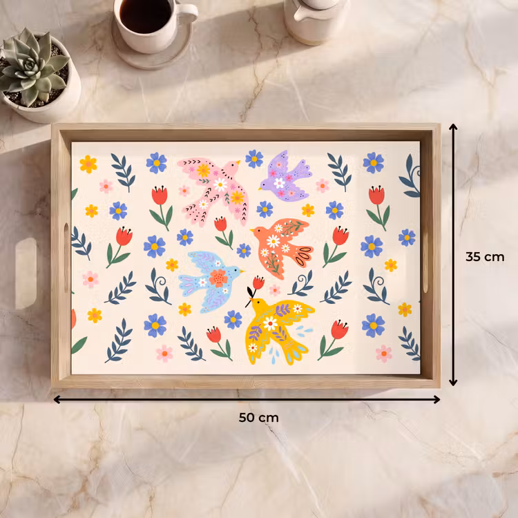 Tablett - Vögel – Blumen – Folk – Bunt – Tiere — 9