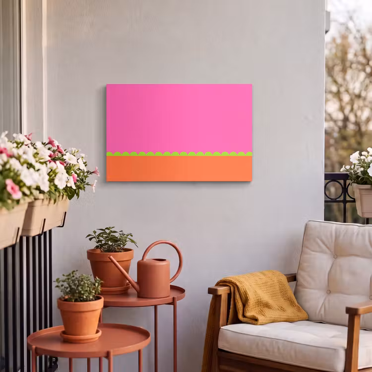 Outdoor Leinwand - Zusammenfassung – Geometrisch – Farbblöcke – Rosa – Orange — 3