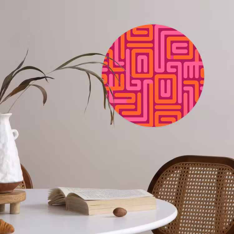 Runde Tapete - Zusammenfassung – Muster – Linien – Rosa – Orange — 4