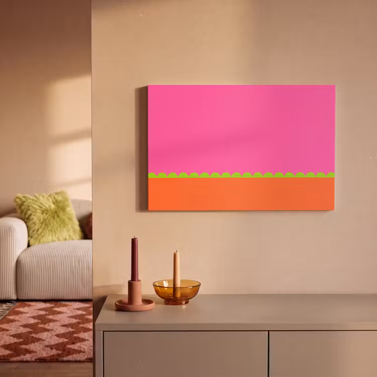 Leinwandbild - Zusammenfassung – Geometrisch – Farbblöcke – Rosa – Orange — 2