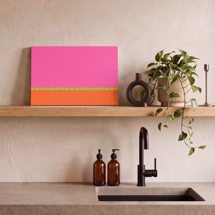 Leinwandbild - Zusammenfassung – Geometrisch – Farbblöcke – Rosa – Orange — 3