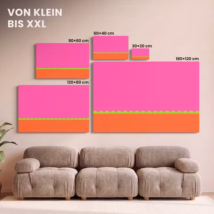 Leinwandbild - Zusammenfassung – Geometrisch – Farbblöcke – Rosa – Orange — 6