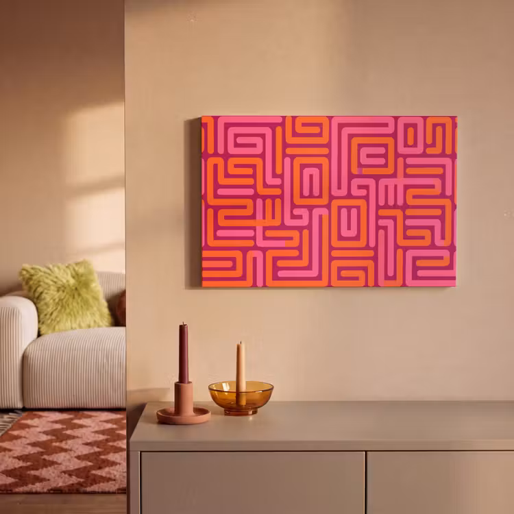 Leinwandbild - Zusammenfassung – Muster – Linien – Rosa – Orange — 2