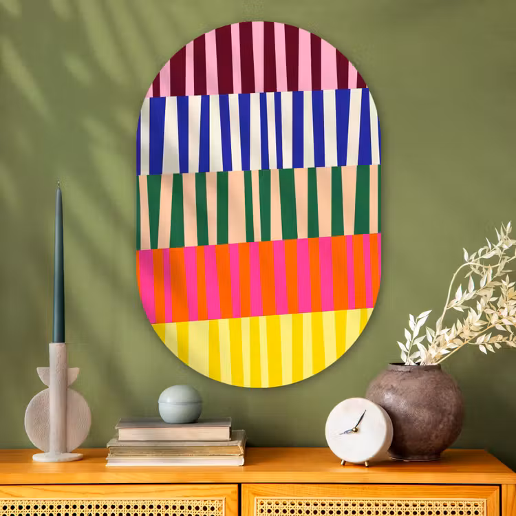 Glasbild Oval - Muster – Streifen – Abstrakt – Modern – Farbenfroh — 2