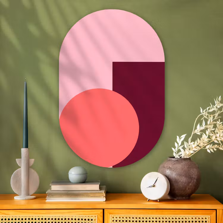 Glasbild Oval - Zusammenfassung – Formen – Rosa – Modern – Design — 2