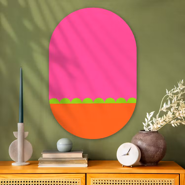 Glasbild Oval - Zusammenfassung – Geometrisch – Farbblöcke – Rosa – Orange — 2