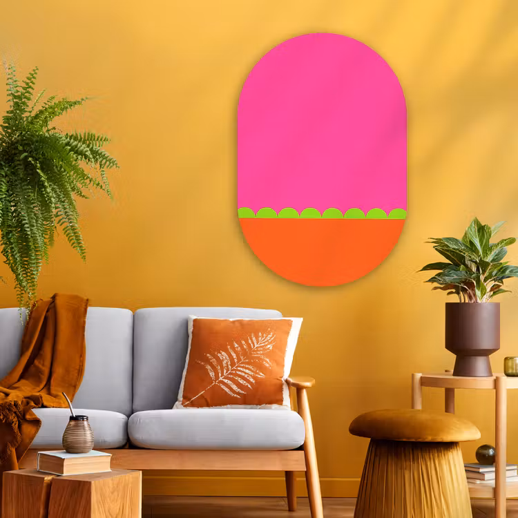 Glasbild Oval - Zusammenfassung – Geometrisch – Farbblöcke – Rosa – Orange — 3