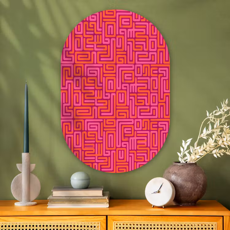 Glasbild Oval - Zusammenfassung – Muster – Linien – Rosa – Orange — 2
