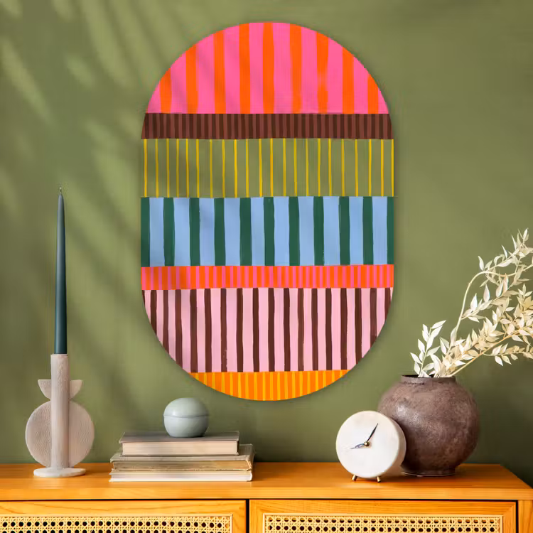 Glasbild Oval - Zusammenfassung – Streifen – Modern – Farbenfroh – Kunst — 2