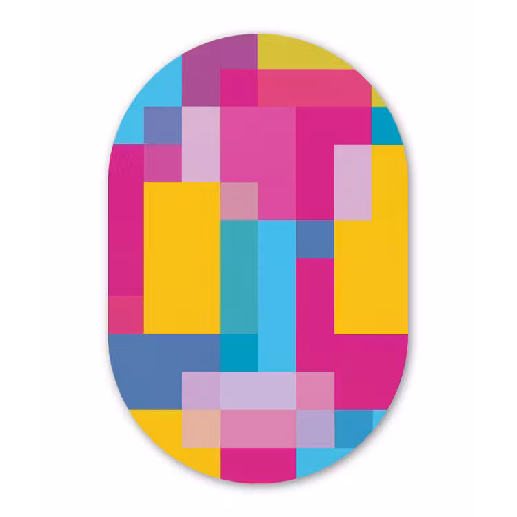 Glasbild Oval - Abstrakt – Geometrisch – Kunst – Farbenfroh – Modern — 1