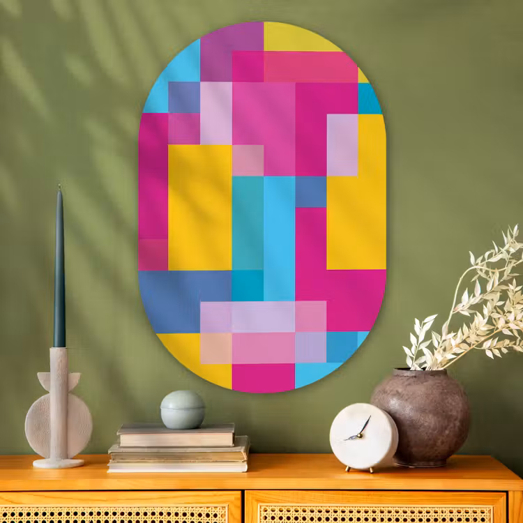 Glasbild Oval - Abstrakt – Geometrisch – Kunst – Farbenfroh – Modern — 2