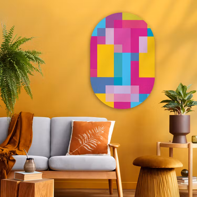 Glasbild Oval - Abstrakt – Geometrisch – Kunst – Farbenfroh – Modern — 3