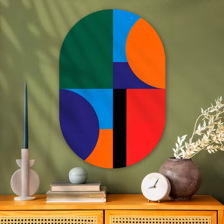 Glasbild Oval - Geometrisch – Abstrakt – Formen – Farbenfroh – Modern — 2