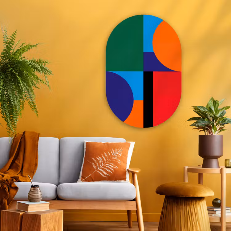 Glasbild Oval - Geometrisch – Abstrakt – Formen – Farbenfroh – Modern — 3