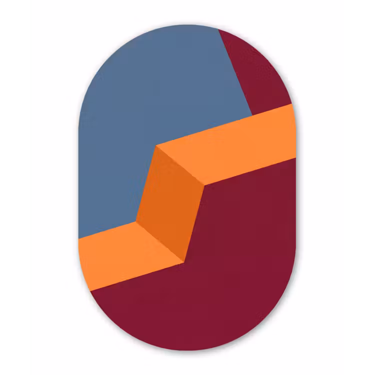 Glasbild Oval - Zusammenfassung – Formen – Modern – Blau – Orange — 1