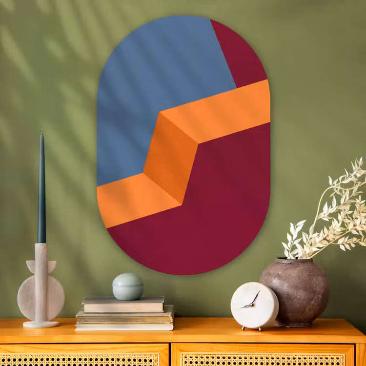 Glasbild Oval - Zusammenfassung – Formen – Modern – Blau – Orange — 2