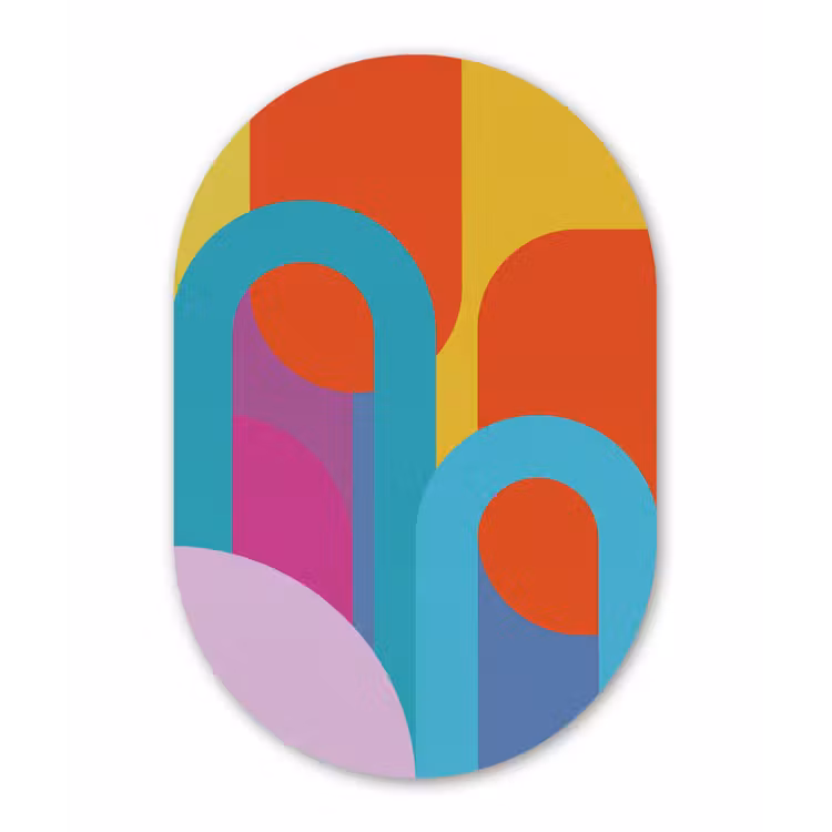 Glasbild Oval - Zusammenfassung – Geometrie – Farbenfroh – Modern – Kunst — 1