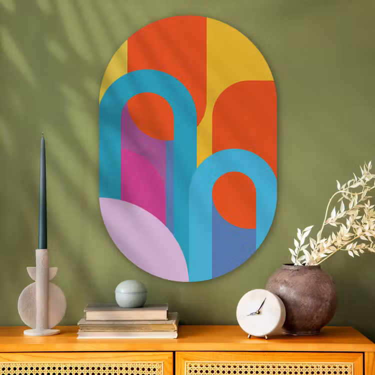 Glasbild Oval - Zusammenfassung – Geometrie – Farbenfroh – Modern – Kunst — 2