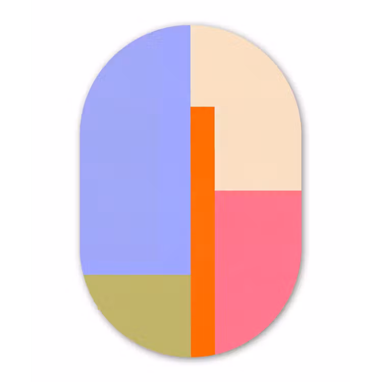 Glasbild Oval - Zusammenfassung – Geometrie – Kunst – Modern – Farbenfroh — 1
