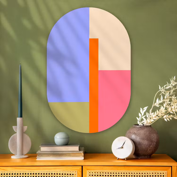 Glasbild Oval - Zusammenfassung – Geometrie – Kunst – Modern – Farbenfroh — 2