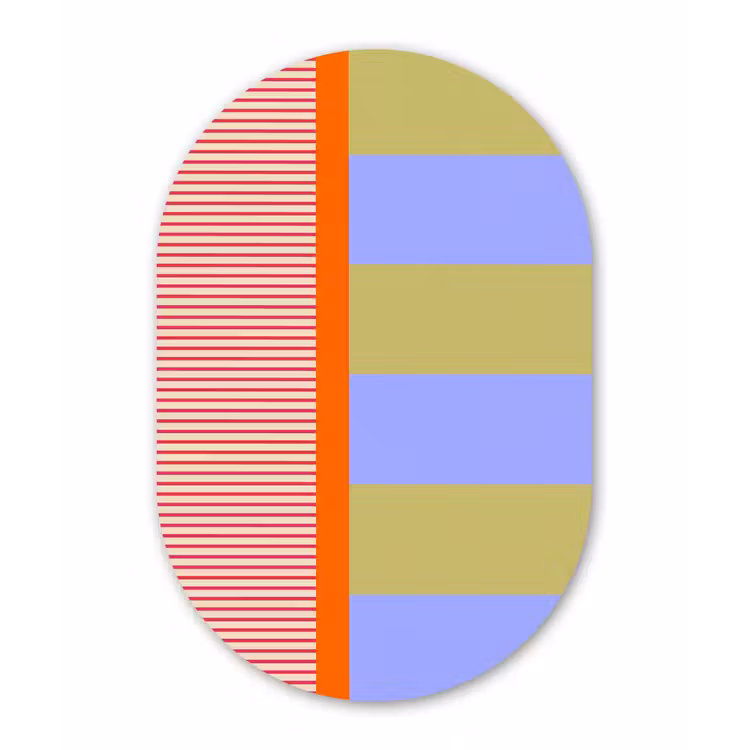 Glasbild Oval - Zusammenfassung – Geometrie – Streifen – Blöcke – Rot — 1